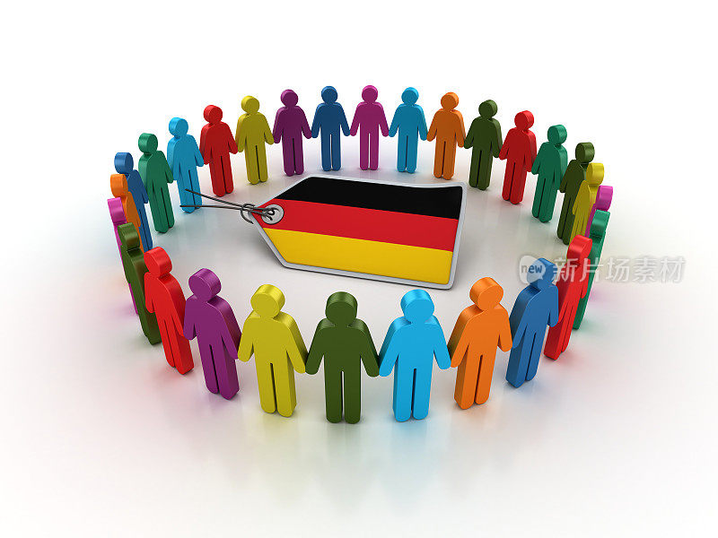 象形文字团队与德国国旗价格标签- 3D渲染